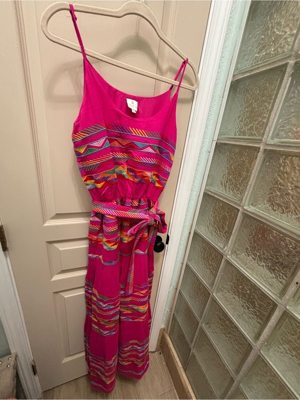 j.Marie Fuchsia Patterned Maxi Dress with Tie Waist Size M